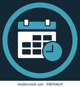 Date And Time vector icon. Style is bicolor flat rounded symbol, blue and white colors, rounded angles, dark blue background.