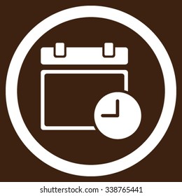 Date And Time vector icon. Style is flat rounded symbol, white color, rounded angles, brown background.