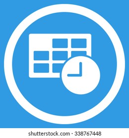 Date And Time vector icon. Style is flat rounded symbol, white color, rounded angles, blue background.