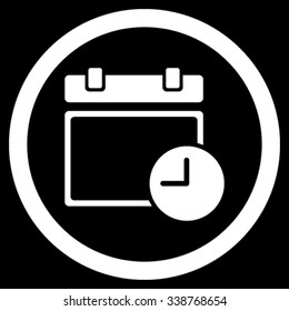 Date And Time vector icon. Style is flat rounded symbol, white color, rounded angles, black background.