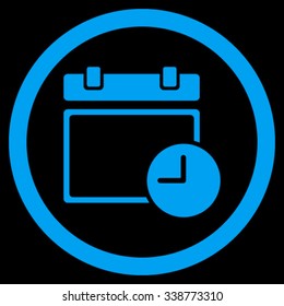 Date And Time vector icon. Style is flat rounded symbol, blue color, rounded angles, black background.