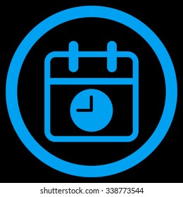 Date And Time vector icon. Style is flat rounded symbol, blue color, rounded angles, black background.