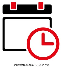 Date And Time vector icon. Style is bicolor flat symbol, intensive red and black colors, rounded angles, white background.