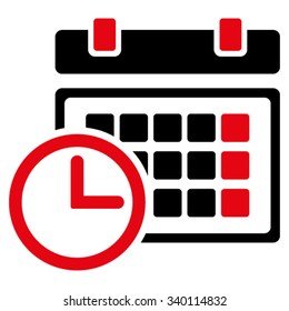 Date And Time vector icon. Style is bicolor flat symbol, intensive red and black colors, rounded angles, white background.