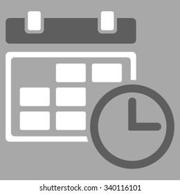 Date And Time vector icon. Style is bicolor flat symbol, dark gray and white colors, rounded angles, silver background.