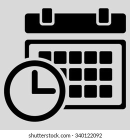 Date And Time vector icon. Style is flat symbol, black color, rounded angles, light gray background.
