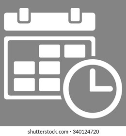 Date And Time vector icon. Style is flat symbol, white color, rounded angles, gray background.