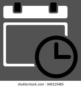 Date And Time vector icon. Style is bicolor flat symbol, black and white colors, rounded angles, gray background.