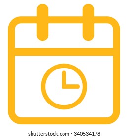 Date Time vector icon. Style is flat symbol, yellow color, rounded angles, white background.