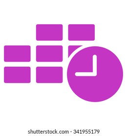 Date Time vector icon. Style is flat symbol, violet color, rounded angles, white background.