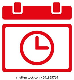 Date Time vector icon. Style is flat symbol, red color, rounded angles, white background.