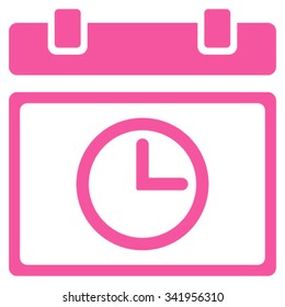 Date Time vector icon. Style is flat symbol, pink color, rounded angles, white background.