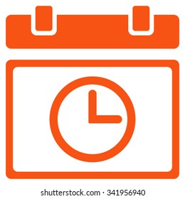Date Time vector icon. Style is flat symbol, orange color, rounded angles, white background.