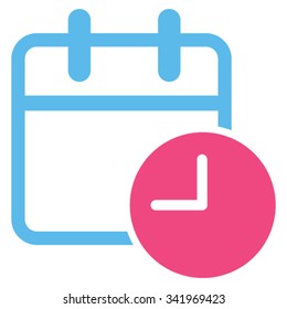 Date Time vector icon. Style is bicolor flat symbol, pink and blue colors, rounded angles, white background.