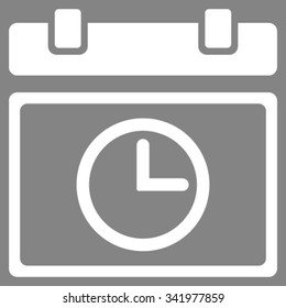 Date Time vector icon. Style is flat symbol, white color, rounded angles, gray background.