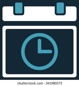 Date Time vector icon. Style is bicolor flat symbol, blue and white colors, rounded angles, dark blue background.