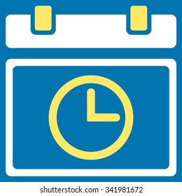 Date Time vector icon. Style is bicolor flat symbol, yellow and white colors, rounded angles, blue background.