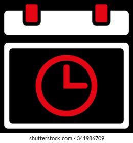 Date Time vector icon. Style is bicolor flat symbol, red and white colors, rounded angles, black background.