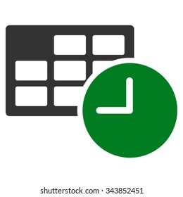 Date And Time vector icon. Style is bicolor flat symbol, green and gray colors, rounded angles, white background.