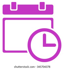 Date And Time vector icon. Style is flat symbol, violet color, rounded angles, white background.