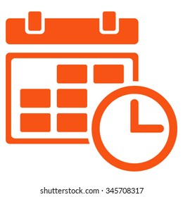 Date And Time vector icon. Style is flat symbol, orange color, rounded angles, white background.