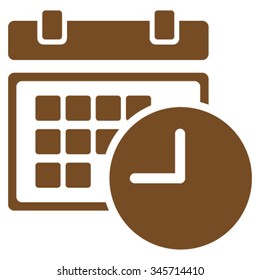 Date And Time vector icon. Style is flat symbol, brown color, rounded angles, white background.