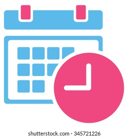 Date And Time vector icon. Style is bicolor flat symbol, pink and blue colors, rounded angles, white background.