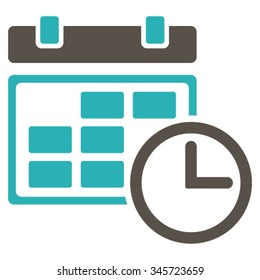 Date And Time vector icon. Style is bicolor flat symbol, grey and cyan colors, rounded angles, white background.