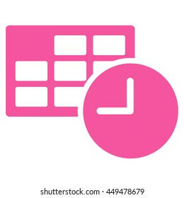 Date And Time vector icon. Style is flat symbol, pink color, rounded angles, white background.