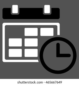 Date And Time vector icon. Style is bicolor flat symbol, black and white colors, rounded angles, gray background.