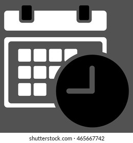 Date And Time vector icon. Style is bicolor flat symbol, black and white colors, rounded angles, gray background.