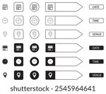 Date time venue icons set. Vector illustration