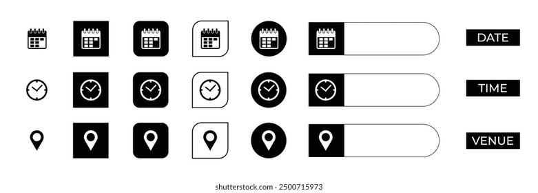 Date time venue icons set