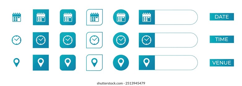 Date time venue icons set