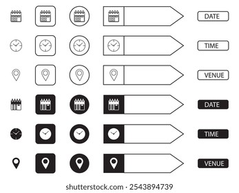 Data hora ícones vetor conjunto de ícones de local isolado no fundo transparente.