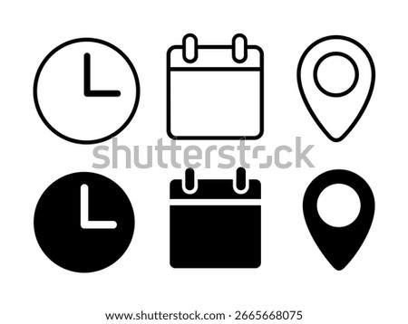 Date Time Venue Simple Icons Outline Flat