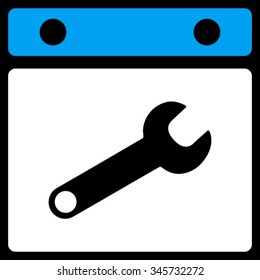 Date Tools vector icon. Style is bicolor flat symbol, blue and white colors, rounded angles, black background.