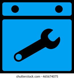 Date Tools vector icon. Style is flat symbol, blue color, rounded angles, black background.