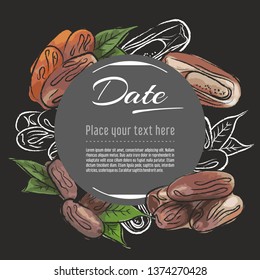 Date vector hand drawn healthy food illustration. Fruit design with sketch elements for banner, greeting card	