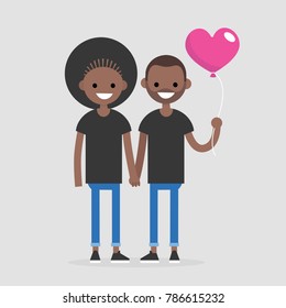 Date. Young couple celebrating Saint Valentines Day. Romantic relationships. Flat editable vector illustration, clip art