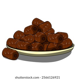 Dates bowl for Ramadan iftar icon. A full plate of sweet dish for Iftar or Ramadan break fasting. Islamic Food Date Graphic Representing Traditional and Cultural Cuisine.