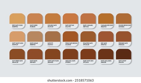 Dates Color Palette, Dates Color Guide Palette with Color Names. Catalog Samples of brown with RGB HEX codes. plastic, paint, natural Dates brown variations, Fashion Trend Dates brown color shade