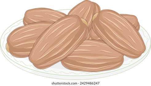 Dates Fruit in Bowl Vector Illustration