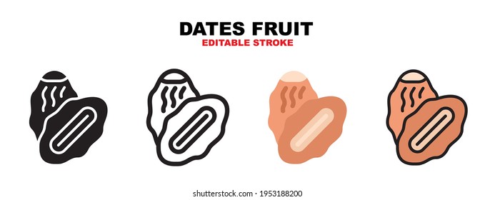 Dates Fruit icon set with different styles. Icons designed in filled, outline, flat, glyph and line colored. Editable stroke and pixel perfect. Can be used for web, mobile, ui and more.