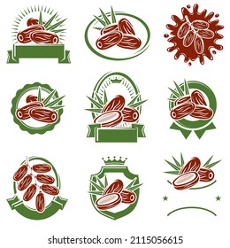 Dates fruit labels and elements set. Collection icon dates fruit. Vector