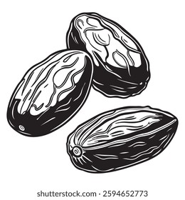 Dates Fruit Silhouette Style Set icon Vector