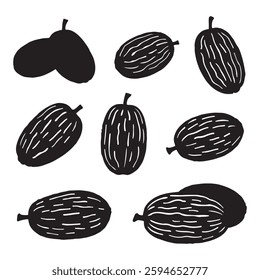 Dates Fruit Silhouette Style Set icon Vector