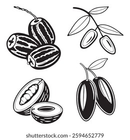 Dates Fruit Silhouette Style Set icon Vector