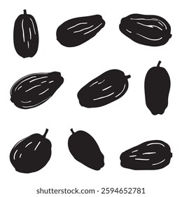 Dates Fruit Silhouette Style Set icon Vector