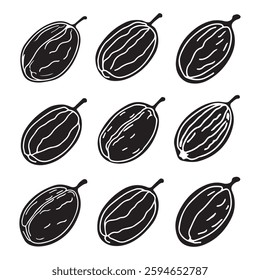Dates Fruit Silhouette Style Set icon Vector